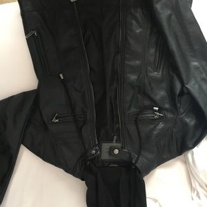 Faux leather hooded Moto jacket-EUC